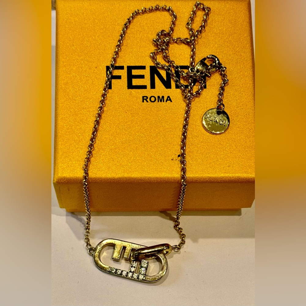 Fendi F is for Fendi Gold Rhinestone Necklace - Picture 2 of 6